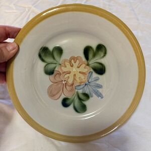 Louisville Stoneware KY Pottery Plate Country Flower Rare Vintage Yellow Edge 8"
